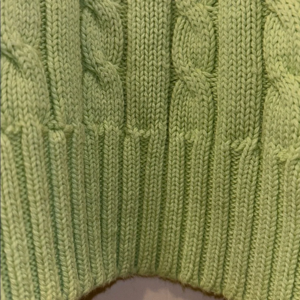LAUREN RALPH LAUREN LIGHT GREEN CABLE KNIT PULLOVER PINK LOGO ON LEFT SIDE L/S